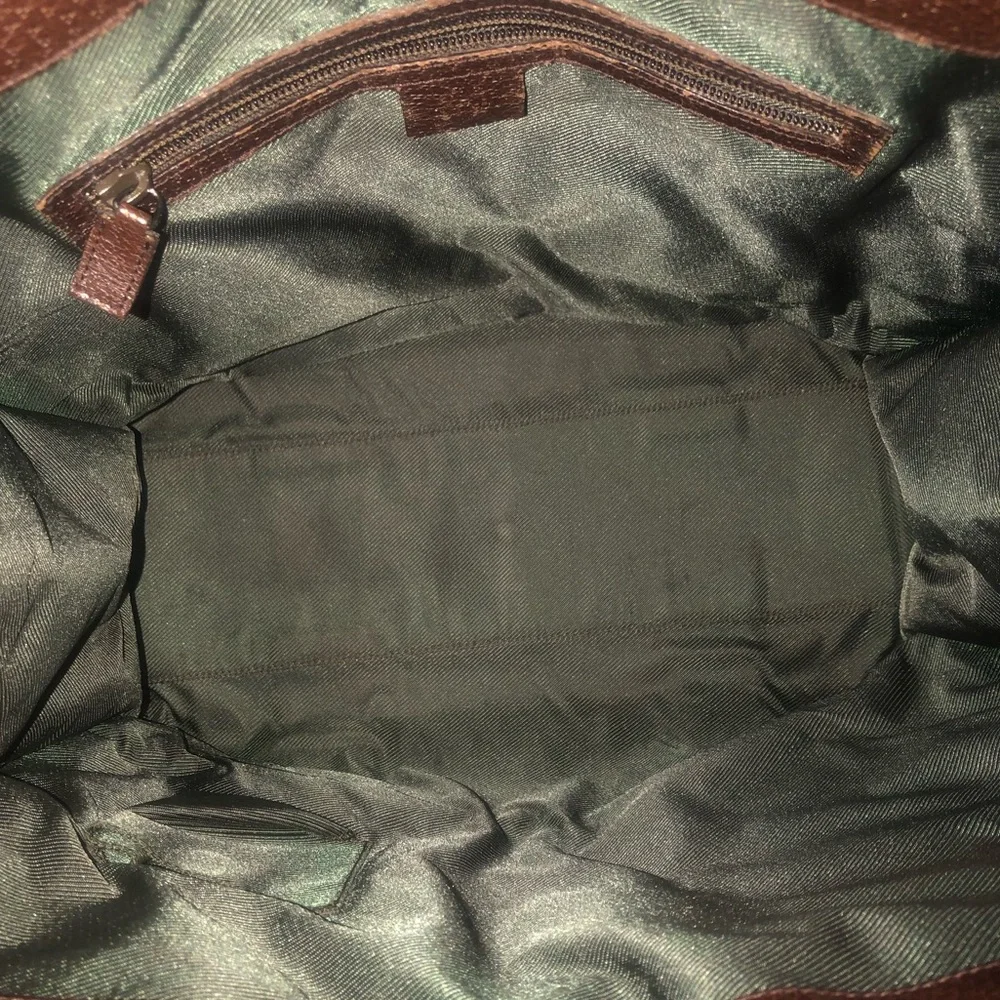 GUCCI GG Monogram Brown Leather Rolled Top Handle Oversized Laptop Tote Bag
